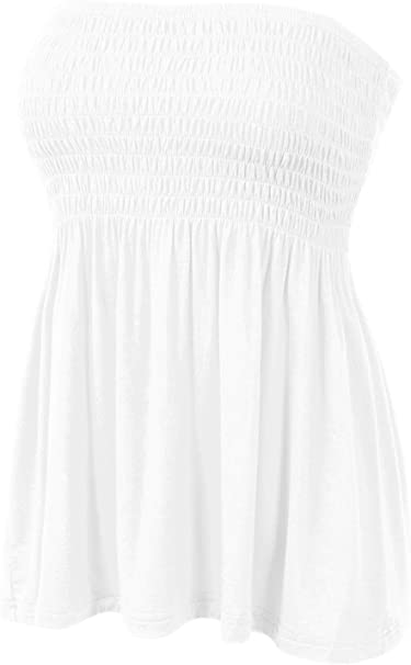 MixMatchy Women's Solid Strapless Modal Smocked Tube Top Shirt Blouse