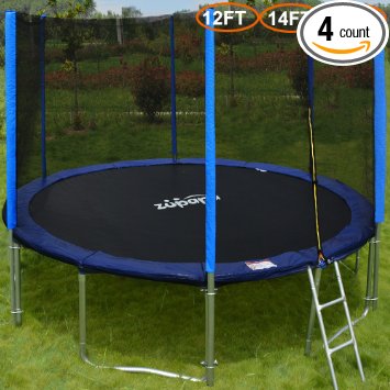 Zupapa 15 14 12 Ft TUV Approved Trampoline with Enclosure net and pole & Safety Pad & Ladder & Jumping Mat & Rain Cover