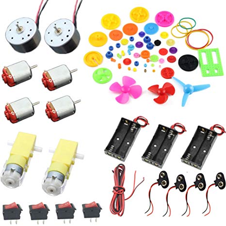 Delinx Homemade DIY Project Kits: DC Motors,Gears,propellers,AA Battery case, Cables,on/Off Switch,9V Battery Clip