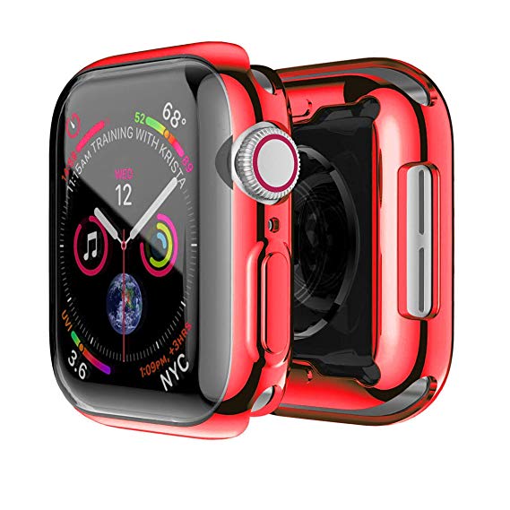 Hankn for Apple Watch Case 44mm Screen Protector Series 4 Series 5, Full Around Soft Tpu Shockproof Iwatch Bumper Cover - Red