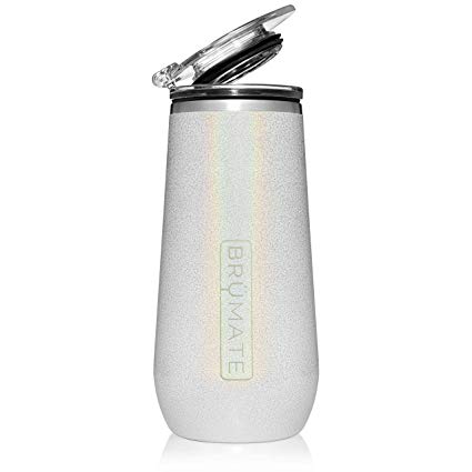 BrüMate 12oz Insulated Champagne Flute With Flip-Top Lid - Made With Vacuum Insulated Stainless Steel (Glitter White)