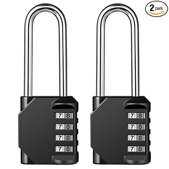Disecu Lcok1 4 Digit Combination Lock 2.5 Inch Long Shackle and Outdoor Waterproof Resettable Padlock for Gym Locker, Hasp Cabinet, Luggage, Fence, Toolbox (Black,Pack of 2)