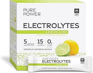 Dr. Mercola Pure Power Electrolytes, Lemon Lime, 8.5 oz (240 g), 30 Servings (30 Packets), 15 Calories and 0g Sugar Per Serving