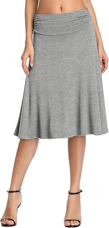 Urban CoCo Women's Ruched High Waist Knee Length Jersey A-Line Stretchy Flared Casual Skirt