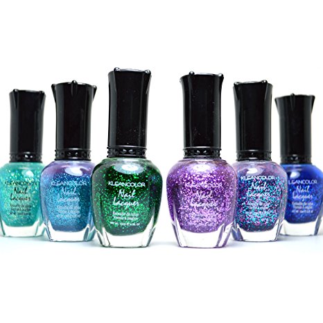 6 KLEANCOLOR BEAUTIFUL GLITTER SET NAIL POLISH COLORFUL LACQUER MANICURE   FREE EARRING