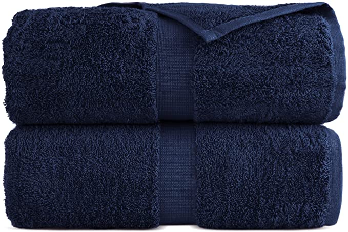 100% Luxury Turkish Cotton, Eco-Friendly, Soft and Super Absorbent 35’’ x 70’’ Large Bath Sheets (Navy, Set of 2)