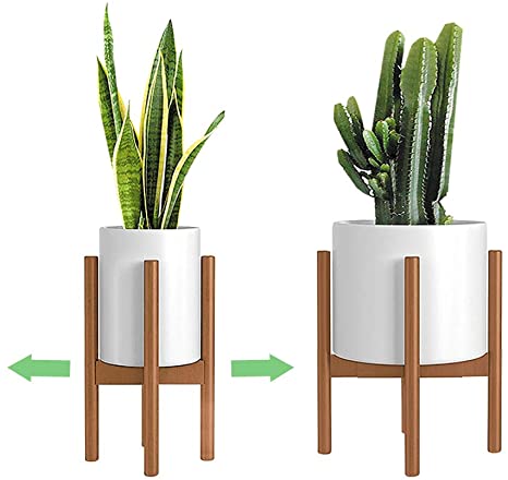 Adjustable Plant Stand 8 to 12 inches, Bamboo Mid Century Modern Plant Stand 15 inches in Height, Indoor Plant Stand, Fit 8 9 10 11 12 inch Pots Pot & Plant Not Included, Light Brown