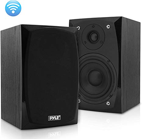 HiFi Desktop Bookshelf Speakers Pair - 300 Watt Powered Bluetooth Compatible Active Passive Book Shelf Speakers - Studio Monitor Computer Desk home Stereo Speaker System w/ AUX/RCA/USB - Pyle PBKSP22