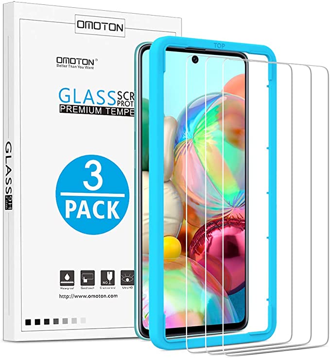 OMOTON [3 Pack] Screen Protector for Samsung Galaxy A71 [6.7 Inch], Tempered-Glass/Easy Installation/Bubble Free