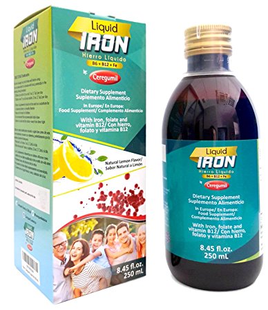 Ceregumil Liquid Iron Supplement for Anemia w/ Cyanocobalamin B12 - Folic Acid B6 Vitamin - with Fresh Lemon Taste Energy Booster High Potency - 250 mL