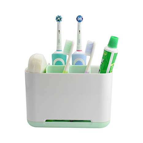 Sam4shine Toothbrush Holder, Upgraded Bathroom Toothbrush Caddy, Electric/Battery Toothbrush and Toothpaste Organizer Rack (Green, Large)