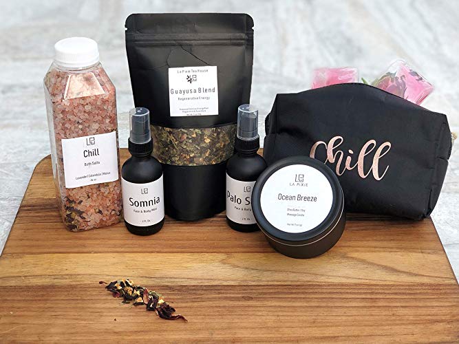 Self care Kit, Spa gift set for her, Mother's day gift set, Luxurious soy candle, herbal bath soak, aromatherapy mist, guayusa tea blend, cooling headband