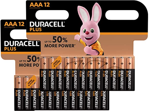 Duracell Plus AAA Alkaline Batteries, 1.5 V LR03 MN2400, Pack of 24