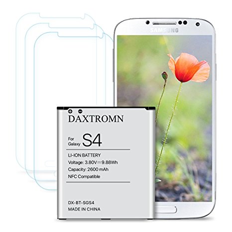 S4 Battery, DAXTROMN 2600mAh Replacement Battery for Samsung Galaxy S4 I9500, I9505 LTE, I545 (Verizon), M919 (T-Mobile), I337 (AT&T), L720 (Sprint) with Screen Protector [NFC/Google Wallet Capable]