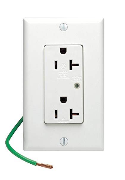 Leviton 5380-W 20 Amp, 125 Volt, Decora Plus Duplex Receptacle, Straight Blade, Industrial Grade, Self Grounding, Surge w/Indicator Light, White