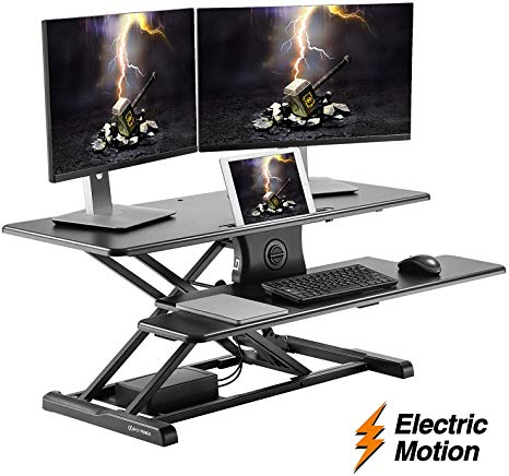 AVLT-Power 37" Electric Adjustable Desk - Supports Single 34" Ultra Wide Monitor or Dual 27" Monitors in 16:9 Aspect Ratio - Electric Standing Desk Supports 48.4 lbs - Black - 5 Years Warranty