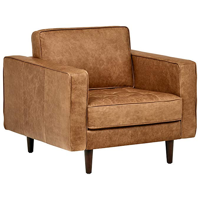 Rivet Aiden Tufted Mid-Century Leather Chair, 35.4"W, Cognac