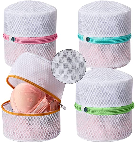 BAGAIL Set of 4 Honeycomb Mesh Bra Wash Bag with Premium Zipper Travel Laundry Bag for Intimates Lingerie and Delicates(Bra Wash Bag 4 Set)