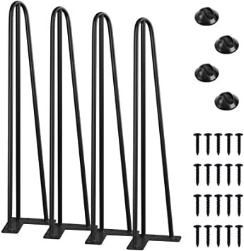 SmartStandard 24" Heavy Duty Hairpin Coffee Table Legs, 1/2'' 3 Solid Rods, Metal Home DIY Projects for Furniture, Table, Desk, High Stand with Rubber Floor Protectors, Black, 4PCS