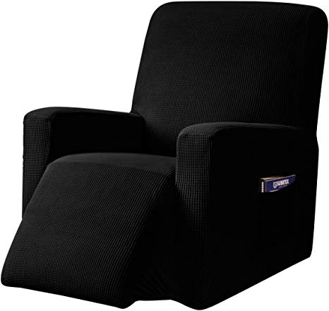 Subrtex Stretch Recliner Chair Slipcover Furniture Protector Lazy Boy Covers for Leather and Fabric Recliner Sofa with Side Pocket (Recliner, Black)