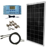 Windy Nation 100 Watt Solar Panel Complete Off-Grid RV Boat Kit with LCD PWM Charge Controller  Solar Cable  MC4 Connectors  Mounting Brackets