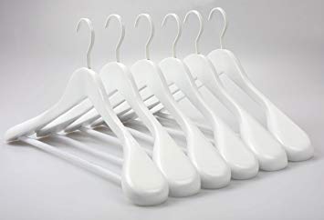 TOPIA HANGER Set of 6 White Luxury Wooden Coat Hangers, Wood Suit Hangers,Glossy Finish with Extra-Wide Shoulder, Thicker Chrome Hooks & Anti-slip Bar CT02W