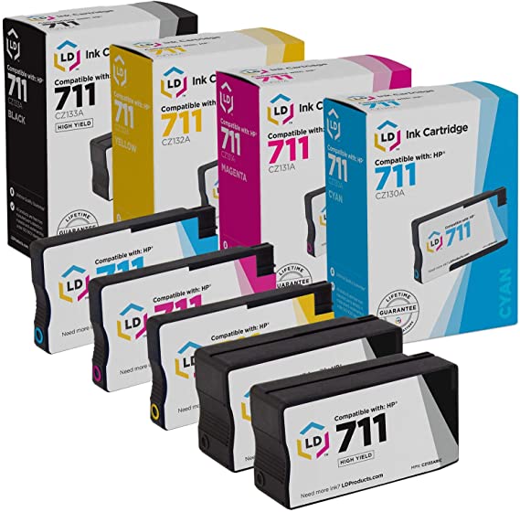 LD Remanufactured Ink Cartridge Replacement for HP 711 (2 Black, 1 Cyan, 1 Magenta, 1 Yellow, 5-Pack)