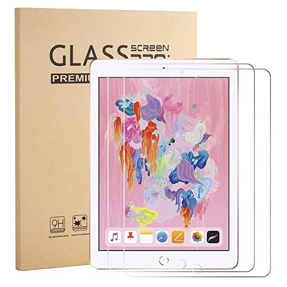 iPad Screen Protector 9.7" (2018&2017 Model, 6th/5th Generation), [2 Pack] Tempered Glass Film for iPad Air 1/2, iPad Pro 9.7-Inch, Apple Pencil Compatible/High Definition/Scratch Resistant