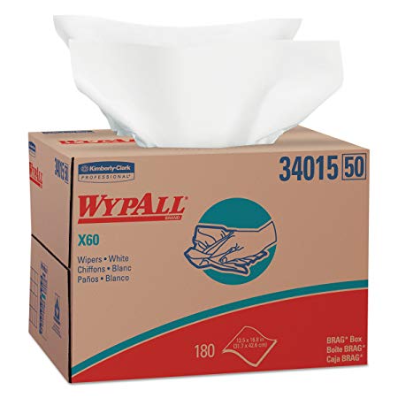 Wypall X60 Reusable Cloths (34015) in Brag Box, White, 180 Sheets/Box, 1 Box/Case