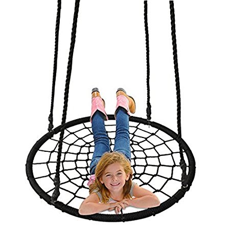 ZENY 40" Tire Spider Web Swing Detachable Nylon Rope Swivel Playground Platform Swing (Black, 40 Inch)