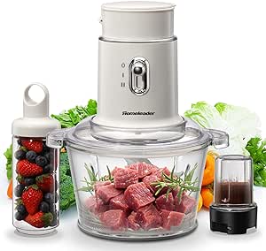 Homeleader Electric Food Chopper - Blender and Food Processor Combo, 3 in 1 Food Grinder Electric for Meat, Vegetables, Fruits, Coffee, 8 Cup Glass Bowl with 2 Speeds and 4 Stainless Steel Blades