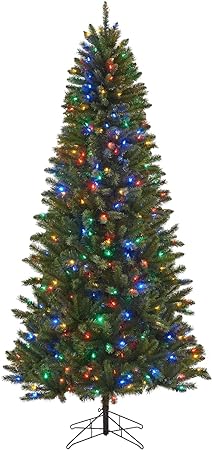 Honeywell 7.5 ft Pre-Lit Christmas Tree, Eagle Peak Pine Artificial Christmas Tree with 450 Color-Changing LED Lights, Xmas Tree with 1321 PVC Tips,Tree Top Connector, UL Certified