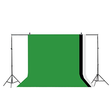 Excelvan Background Stand Support System Kit Photography Set (10 x 6.5FT)   Green Black White Non-woven Backdrop (9 x 6FT)