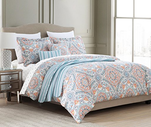 Balmont Collection Sorrento 10 Piece Bed in a Bag Comforter Set, Queen, Coral