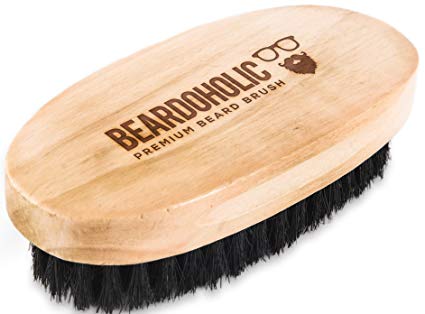 BEARDOHOLIC Boar Hair Beard Brush - Professional Barber Brush for Grooming, Detangling and Beard Health - Distributes Natural Oils - Portable, Great Gift for Bearded Men - Bamboo Wood
