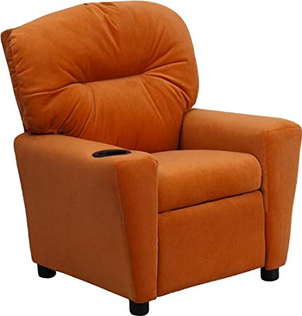 Flash Furniture Contemporary Orange Microfiber Kids Recliner with Cup Holder