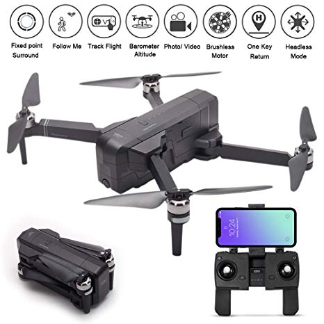 MOSTOP SJRC F11 GPS Drone 5G WiFi FPV RC Quadcopter Drone Foldable 1080P Camera Record Video App Control iOS Android One-Key RTH Follow Me 3D Visual Brushless Motor Track Flight Headless (Black)