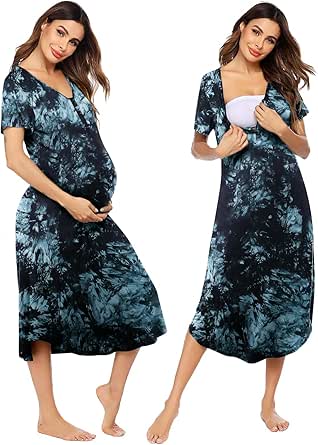 Ekouaer Womens Maternity Nightgown for Hospital Pregnancy Long Nightgowns Nursing Night Gown for Breastfeeding