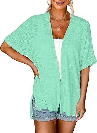 MEROKEETY Womens 2024 Summer Lightweight Cardigan Short Sleeve Open Front Casual Loose Cover Ups