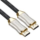 POLOK HDMI Cable 50 ft Ultra High Speed Support 1080P 3D HDMI 14 20 Ethernet Audio Return In Wall Installation Zinc Metal Alloy Shielding Shell 24K Gold Connector Durable PVC Jacket Pearl Nickel Plated and Nylon Mesh Braid for HD TV DVD Notebook Xbox 360 PS3 Blu-ray Type Male A to Type Male A - Latest Specification