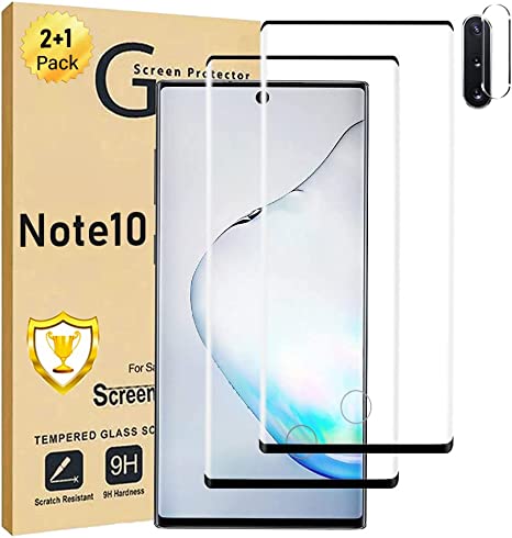 Galaxy Note 10 Screen Protector 【2 1 Pack】With Camera Lens Protector [ 3D Glass ] Easy installation 9H Hardness Tempered Glass Screen Protector for Samsung Galaxy Note 10