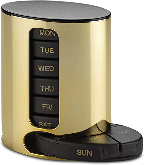 Daily Pill Organizer - (4 Times a Day) Stackable Medication Reminder - Premium Weekly AM/PM Pill Box with 7 Daily Stackable Trays and Medicine Organizer for Vitamins, Fish Oils and Supplements, Gold