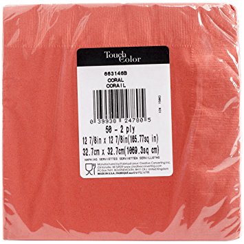 Creative Converting 663146B 50 Count Touch of Color Lunch Napkins, Coral