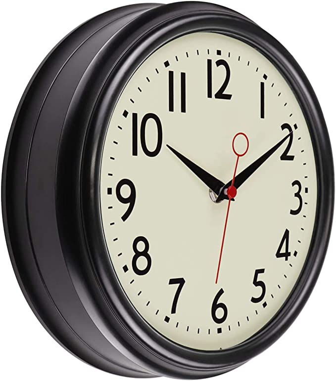 Lumuasky Retro Wall Clock 9.5 Inch Black Kitchen 50's Vintage Design Round Silent Non Ticking Battery Operated Quality Quartz Clock