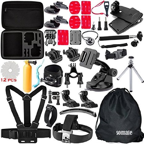 Somate 50 -in-1 Outdoor Sports Essential Accessories Bundle Kit for GoPro HERO 4/3 /3/2/1 SJ4000 SJ5000 SJ6000 Motion Camera
