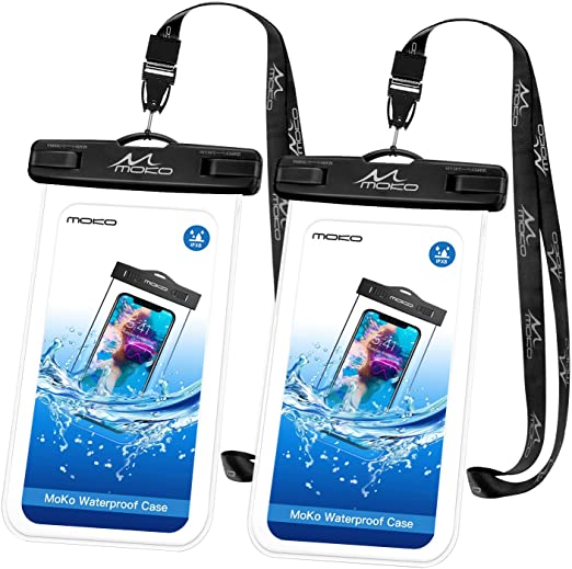 MoKo Waterproof Phone Pouch [2 Pack], Underwater Phone Case Dry Bag with Lanyard Compatible with iPhone 13/13 Pro Max/iPhone 12/12 Pro Max/11 Pro Max, X/Xr/Xs Max, 8/7, Samsung S21/S10/S9, Note 10/9/8