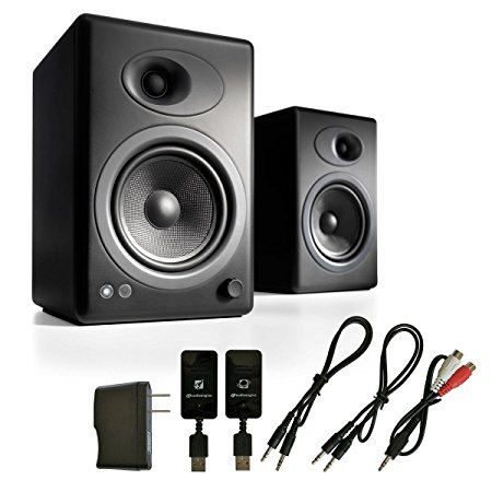 Audioengine A5  Premium Powered Bookshelf Speakers (Black) with W3 Wireless Kit