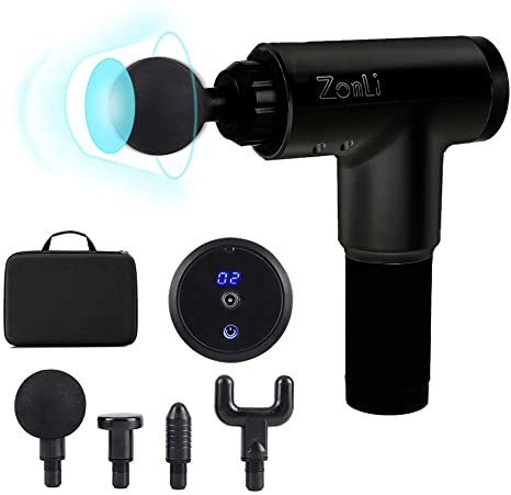 ZonLi Massage Gun Muscle Deep Tissue for Pain Relief,Portable Body Percussion Muscle Massager with 6 Speed Levels 4 Massage Heads for Gym Office Home Post-Workout (Gray-Black)