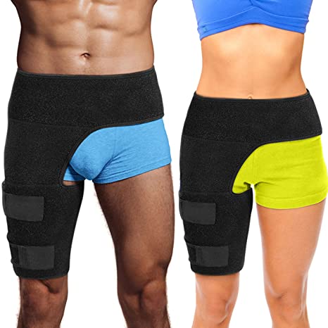 Hip Brace Thigh Compression Sleeve - Hamstring Compression Sleeve & Groin Compression Wrap for Hip Pain Relief. Support for Hip Replacements, Sciatica, Quad Muscle Strains Fits Both Legs (LG/Right)