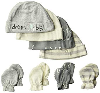 Gerber Baby Boys' 8-Piece Organic Cap and Mitten Set